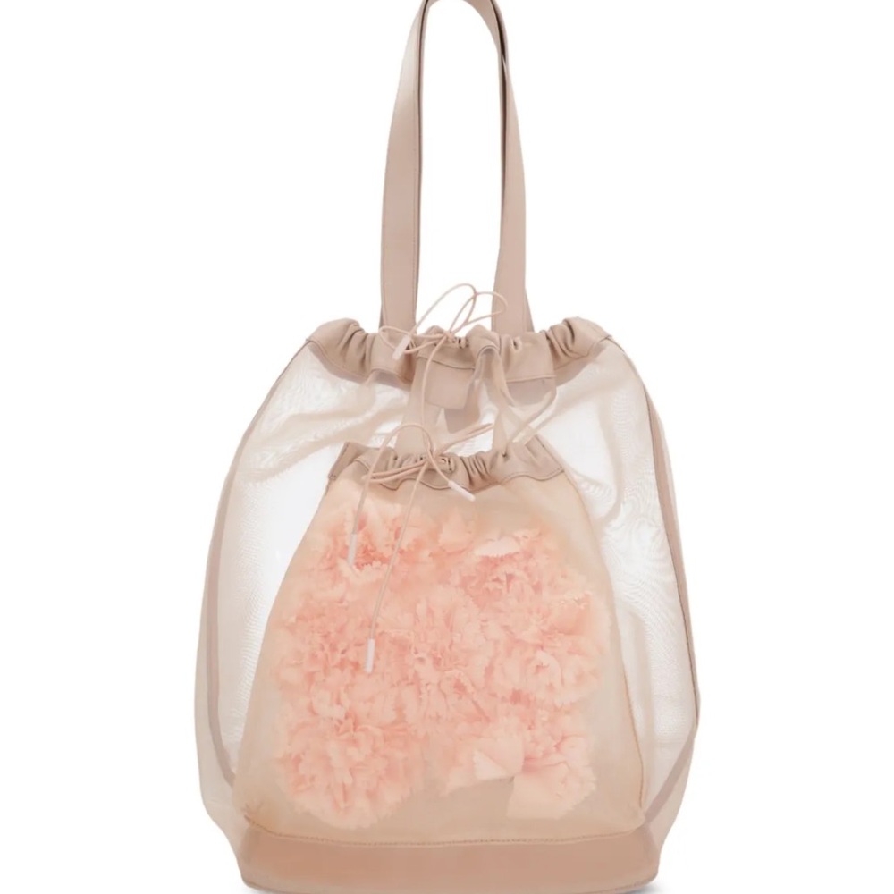 Simone Rocha Sheer Stuffed Carnation Pocket Tote Bag
